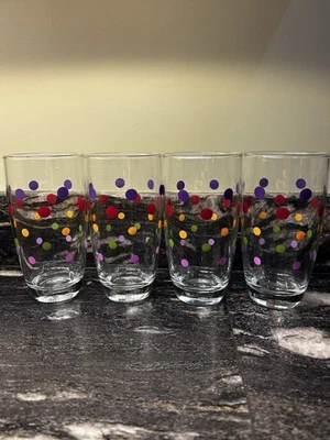 Pampered Chef Multi Coloured Spotted High Ball Glasses X 4. Excellent   - Image 1 of 4