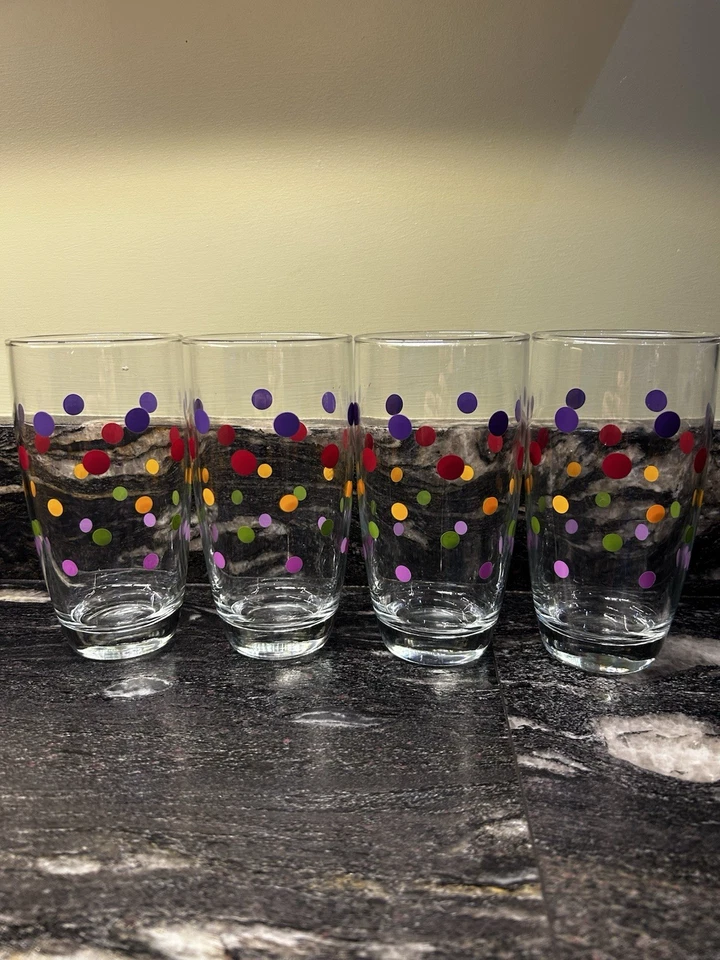 Pampered Chef Multi Coloured Spotted High Ball Glasses X 4. Excellent   - Image 1 of 4