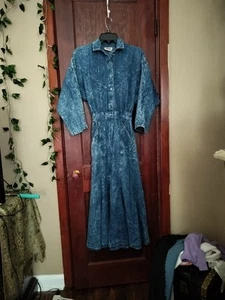 Vintage 80s FADS Acid Washed Denim Flared Skirt Shirt Dress Size 5/6 - Picture 1 of 17