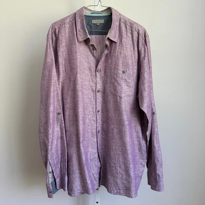 Camisa Ted Baker London Lino Abotonada Manga Larga Informal Púrpura Talla 6 Foto 1 de 4