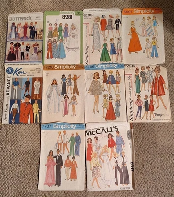 Vtg. Lot Of 10 Barbie & Ken Doll Sewing Patterns 1960s 1970s 1980s Cut - Image 1 of 4