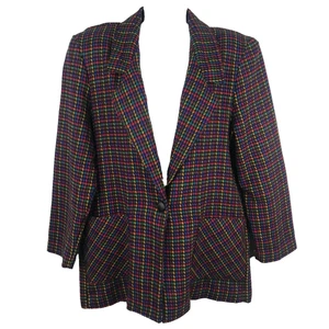 Vintage 80er Blair Blazer Sakko Gr. 12 Regenbogen Hahnentritt Karo Recycelte Wolle - Bild 1 von 8