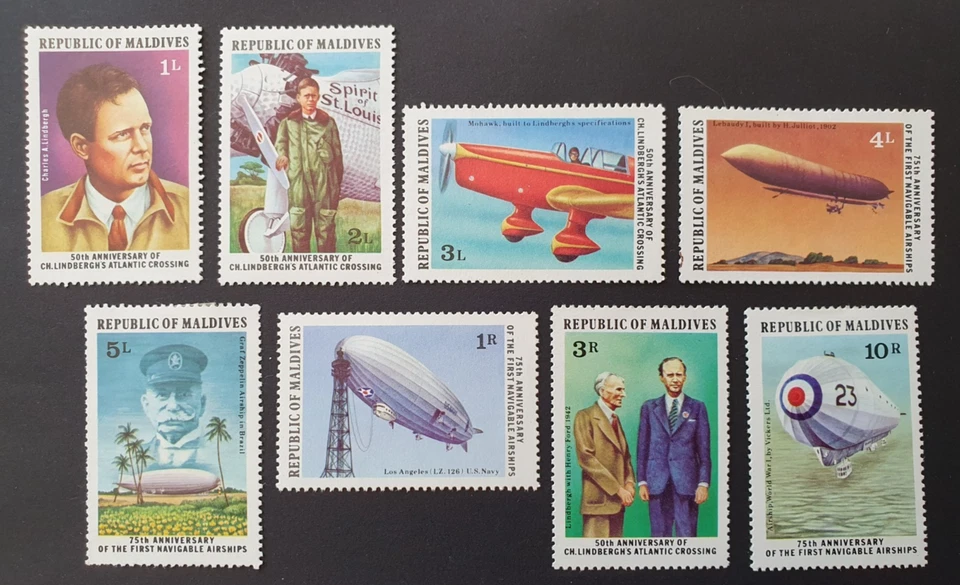 1977 年 MALDIVES 亚洲航空 LINDBERGH ZEPPELIN VF MLH — 第 1/1 张图片