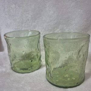 Vintage Pilgrim Glass Green Crackle ~3.25" Pinch Tumbler set of 2 - Picture 1 of 6