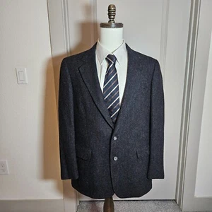 Cricketeer Flannel Tweed Blazer Sport Coat Suit Men 41R Wool Herringbone Gray - Picture 1 of 22