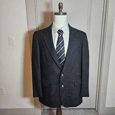 Cricketeer Flannel Tweed Blazer Sport Coat Suit Men 41R Wool Herringbone Gray - Image 1 of 4