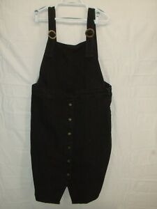 City Chic Black Denim Knee Length Overall Jumper Dress Front Button M/18 New  bb