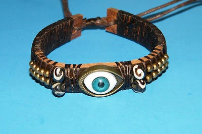 PULSERA BOLA OCULAR Gótico Punk MARRÓN Cuero Puño OJOS AZULES Cuentas Latón 6"-11" ¡NUEVA! Foto 1 de 4