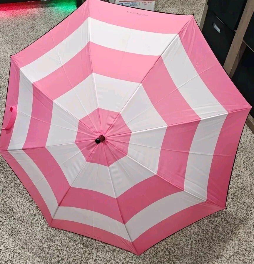 Paraguas Victoria's Secret Sombrilla Icónica Firma Rosa Blanco Negro Rayas Nuevo Foto 1 de 4