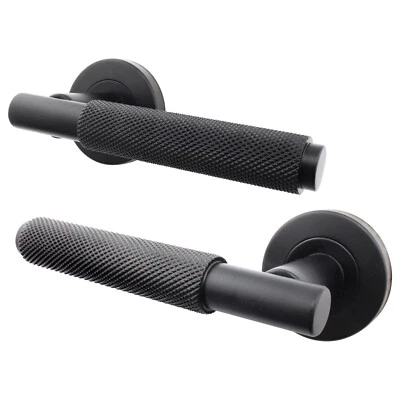 Door Handles Turned Knurled Black Internal Lever Matt Black Pack Door Set / Kits - Image 1 of 4