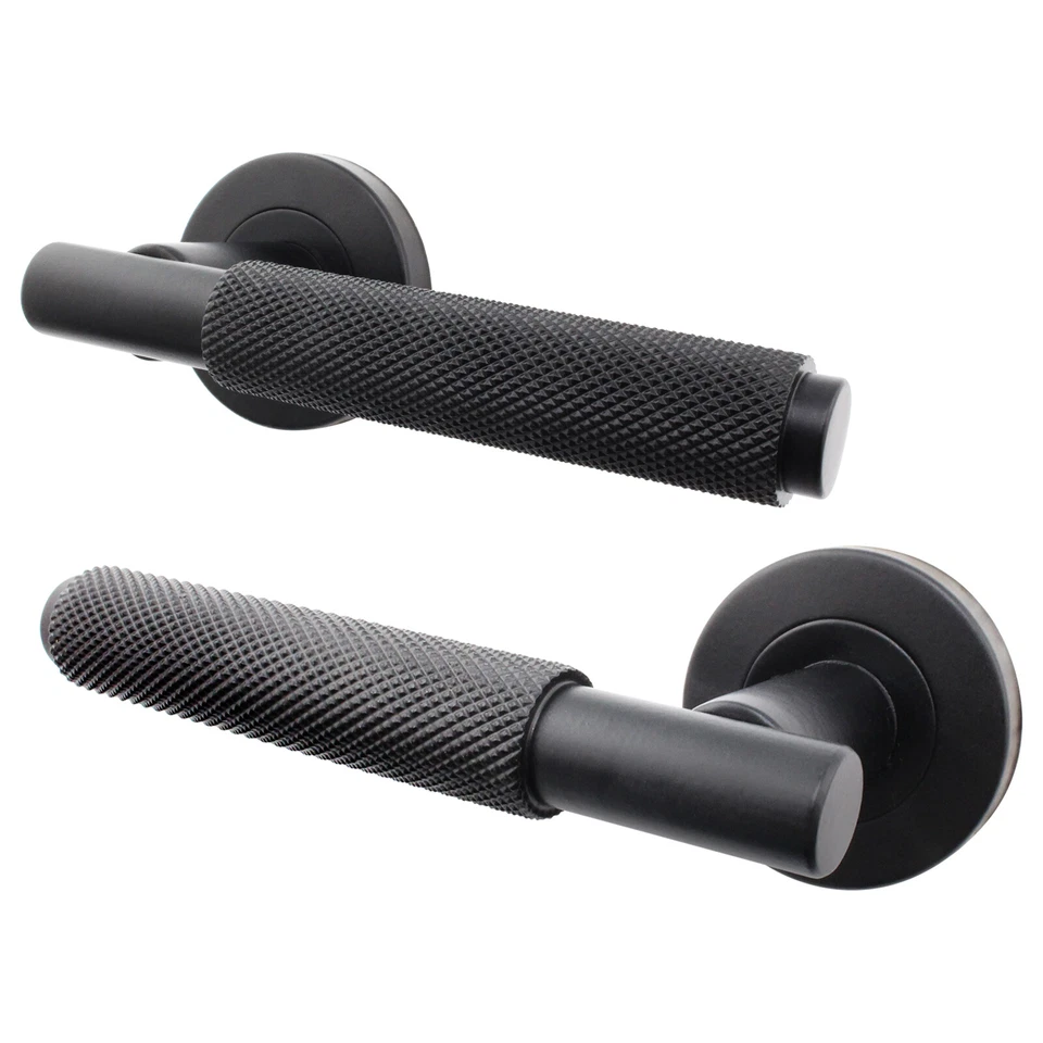 Door Handles Turned Knurled Black Internal Lever Matt Black Pack Door Set / Kits - Image 1 of 4