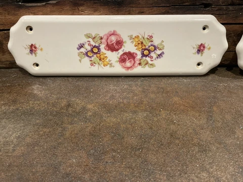 French Door  Push Plates Pair Victorian ￼Flowers vintage￼ Porcelain Hand Painted Cover