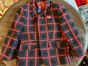 NWT Elie Balleh Size 2-3T Boys Multicolor Red Plaid 100% Cotton Button Up Blazer - Picture 1 of 7