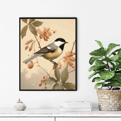 Pôster vintage com estampa de arte Chickadee Bird pintura de arte de parede - Imagem 1 de 4