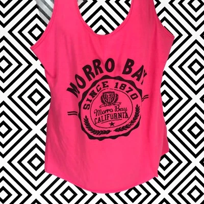 VTG Top 80s 90s Neon Pink Morro Bay Cali Tank Tee L USA Made Unisex Beach - image 1 of 4