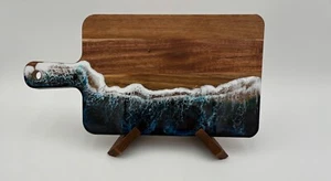 Beach Ocean Wave Blue Wood And Resin Charcuterie Board Cheese Board Acacia Wood - Picture 1 of 2