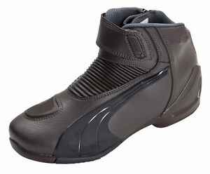 Puma Flat2 GTX V2 Brown Leather Motorcycle Boot Stripes Shoe Footwear Women Men