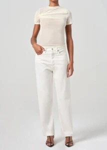 Agolde Women's 34 90s Mid Rise Straight In Fortune Cookie Cream White Button Fly - Picture 1 of 13