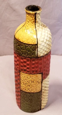 Jarrón Vintage Cerámica Texturizada Multicolor Patrón Art Deco Botella Decorativa Foto 1 de 4