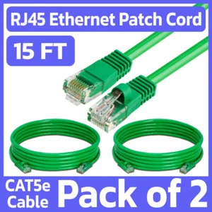 Confezione 2 Cavi Cat5e Verde 15FT Lan Ethernet Cavo Patch Rete Internet RJ45 - Foto 1 di 7
