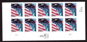 Scott #3978 Statue of Liberty & Flag Plate Block of 10 Stamps - MNH Bottom - Picture 1 of 1