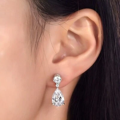 Pendientes colgantes de diamantes cultivados en laboratorio de 4,10 quilates con certificación IGI de oro blanco de 14 k Foto 1 de 4