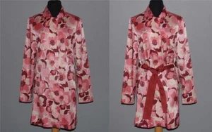 ZINC Cranberry Pink Tones White Wild Flower Belted Lightweight Coat Wms S NWOT - Picture 1 of 1