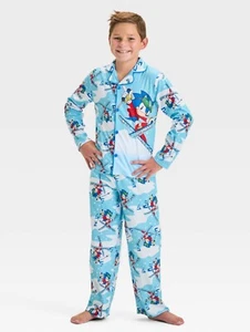 NWT~ Sonic The Hedgehog sz L 10/12 Boys 2pc Pajama set Snow skiing Aqua U4 - Picture 1 of 9