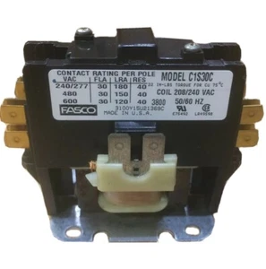 FASCO C1S30C DEFINITE PURPOSE CONTACTOR 1P 30 FLA 40A RES 208/240VAC--NEW--SES - Picture 1 of 2