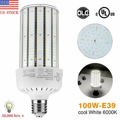 100W LED Corn Light Bulb Warehouse Parking Lot Shoebox High Bay Light E39 6000K - Image 1 of 4