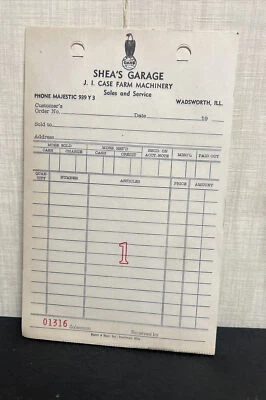Case Farm Machinery Shea's Garage Wadsworth Ill. (4) 3 recibos de piezas sin usar Foto 1 de 4