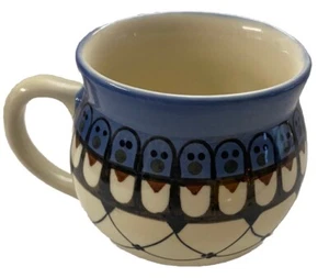 NEW Polish Pottery Medium Belly Mug WIZA Geometric Penguin 4 X 4 Coffee Mug - Picture 1 of 6