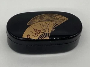 Portagioie vintage stile orientale con cerniera graziosi ventagli dipinti tono oro - Foto 1 di 15