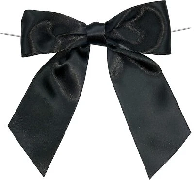 Pre-Tied Black Satin Bows - 4 1/2" Wide, Set of 12, Halloween, Wedding, Gifts - Image 1 of 4