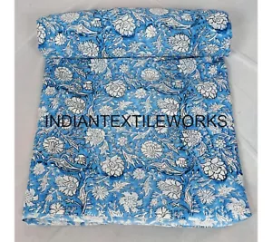 Hand Block Flower Print Cotton Fabric 5 TO 25 Yard Indian Pajama Material - Picture 1 of 5