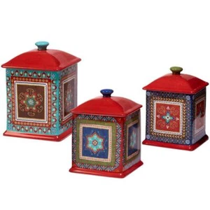 Set Bidoni Internazionali Certificati 3 Pezzi Lavabili in Lavastoviglie Ceramica Multicolore - Foto 1 di 2