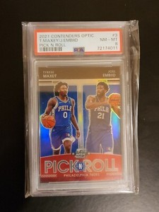 2021-22 Contenders Optic Joel Embiid Tyrese Maxey Pick N Roll Silver PSA 8