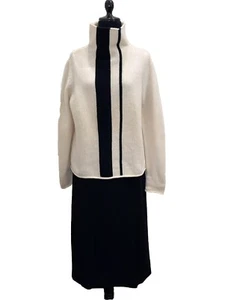 Rosanna Damen Pullover Größe Large Elfenbein & Schwarz Lammwolle Hochgeschlossen - Bild 1 von 11