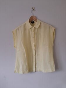 Hobbs Yellow Pleated Front Linen Blend  Blouse Shirt Size 8 Uk Oversized