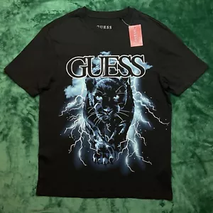 GUESS Los Angeles Men’s Short Sleeve T-Shirt Size SMALL Black w/Blue, Silver NEW - Picture 1 of 12