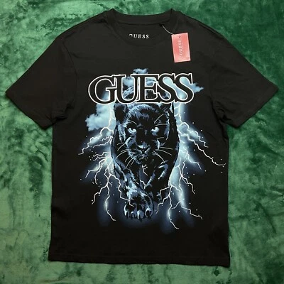 GUESS Los Angeles Men’s Short Sleeve T-Shirt Size SMALL Black w/Blue, Silver NEW - Image 1 of 4