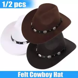 Wide Brim Wool Felt Fedora Panama Cowboy Girl Hat Casual Jazz Cap for men women - Picture 1 of 14