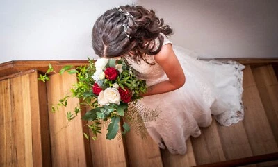 Vestido de baile/princesa cuello en V capilla tren encaje tul vestido de novia en marfil talla 10 Foto 1 de 4