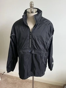 Giacca a vento vintage Nike Y2K 1/4 zip pista nera uomo XL argento etichetta Swoosh - Foto 1 di 6