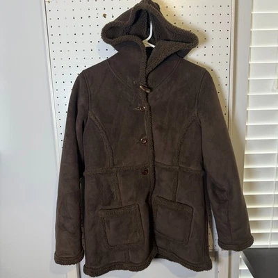 L.L. Abrigo Bean Niñas Grande (14-16) Marrón Oscuro Gamuza Forrado Sherpa Con Capucha Invierno Foto 1 de 4