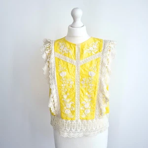 Zara Woman Embroidered Top Yellow Blouse Lace Floral Sleeveless Summer Medium - Picture 1 of 7