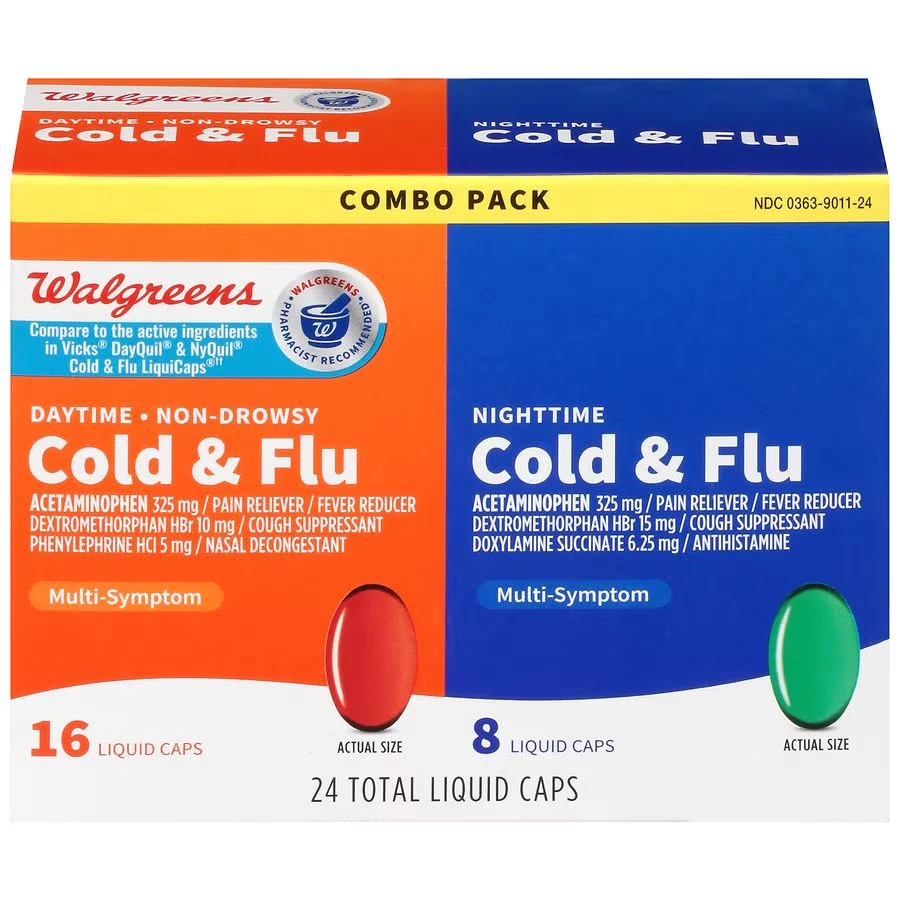Walgreens Daytime & Nighttime Severe Cold & Flu Liquid Caplets 16/8 (24 Total) - Image 1 of 4