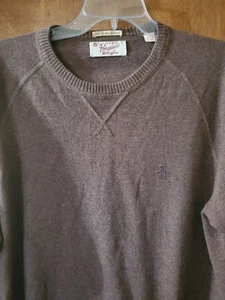 Penguin Munsingwear Men Luxe Cotton Cashmere Crewneck Sweater Size XL Brown EUC - Picture 1 of 10