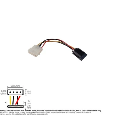 Cable Internal DC Power IDE Molex 4-Pin Male SATA 15-Pin Female 6" - Image 1 of 2