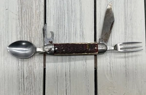 Colonial Prov. EE. UU. Camping Hobo Cuchillo de Bolsillo Tenedor Utilitario Cuchara Abridor de Latas - Imagen 1 de 7